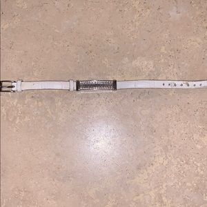 Vera Pelle White Leather Pave Crystal Bracelet